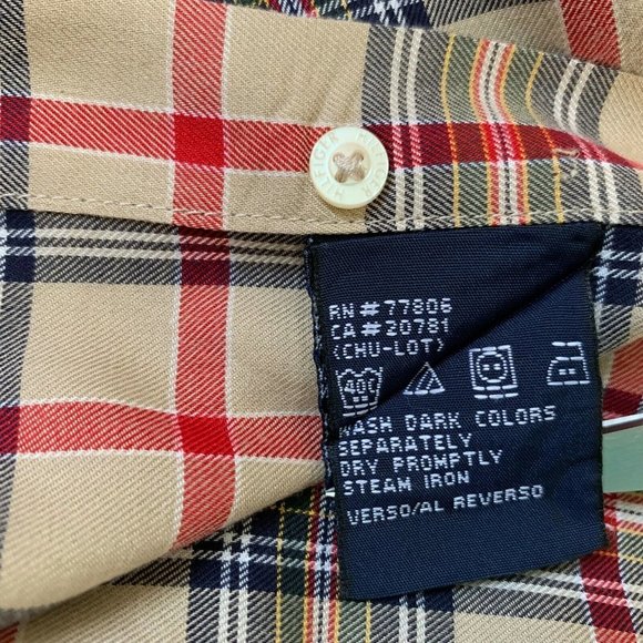 Tommy Hilfiger Button Up Shirt Men Medium Tan Red Plaid Flip Cuff - Picture 10 of 11